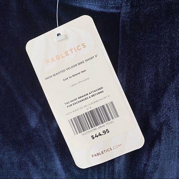 NWT Fabletics High Waisted Velour Velvet Bike Biker 9” Short Navy Blue ~ S Small - Picture 7 of 9